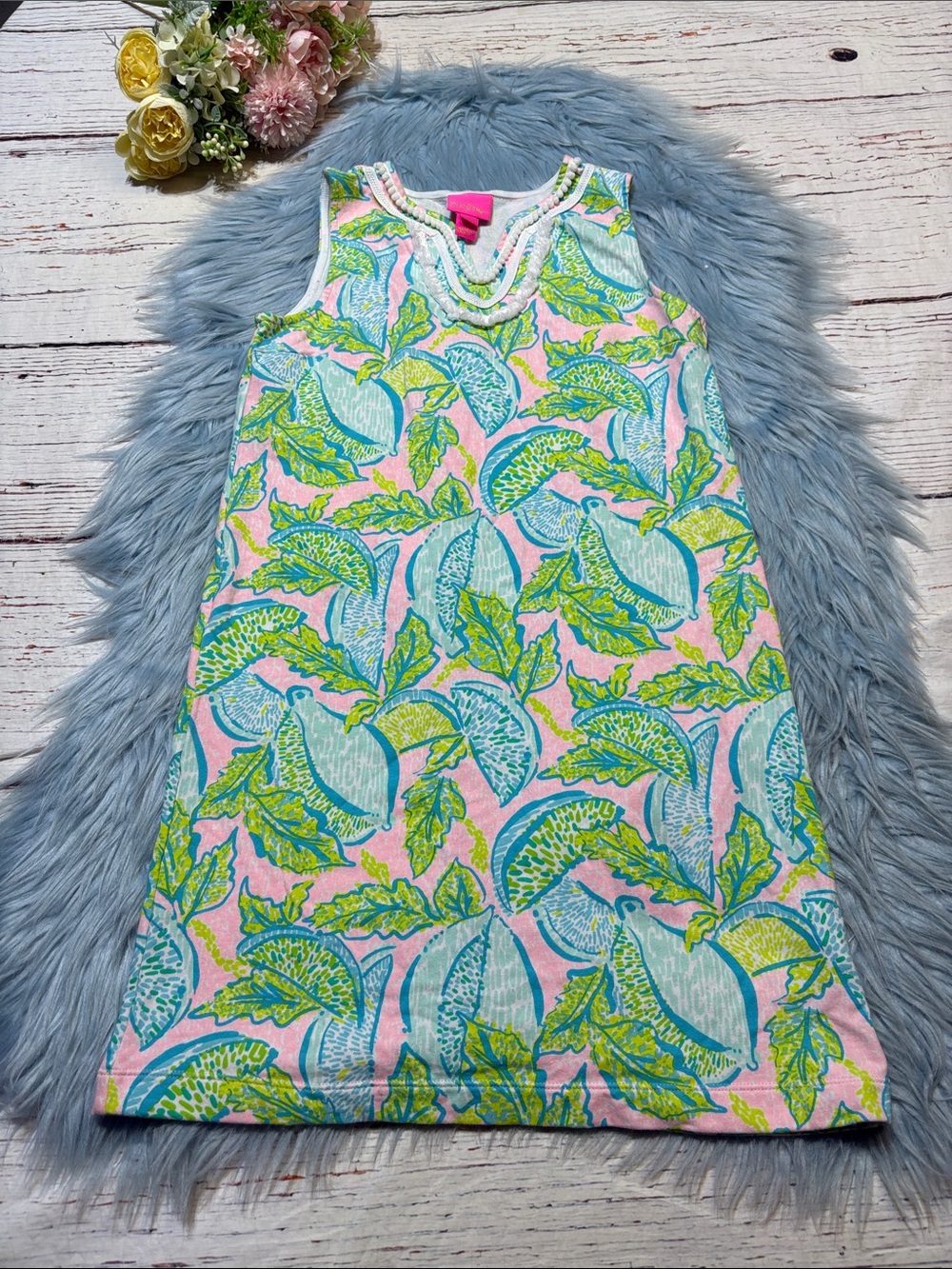 Lilly Pulitzer Girls Mini Harper Shift Dress in Urchin Pink Vitamin Sea sz XL